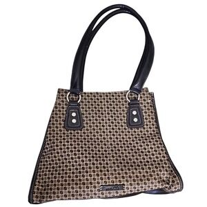 Nine & Co. Satchel Handbag Designer Purse Structured Tote Bag Brown L Retro